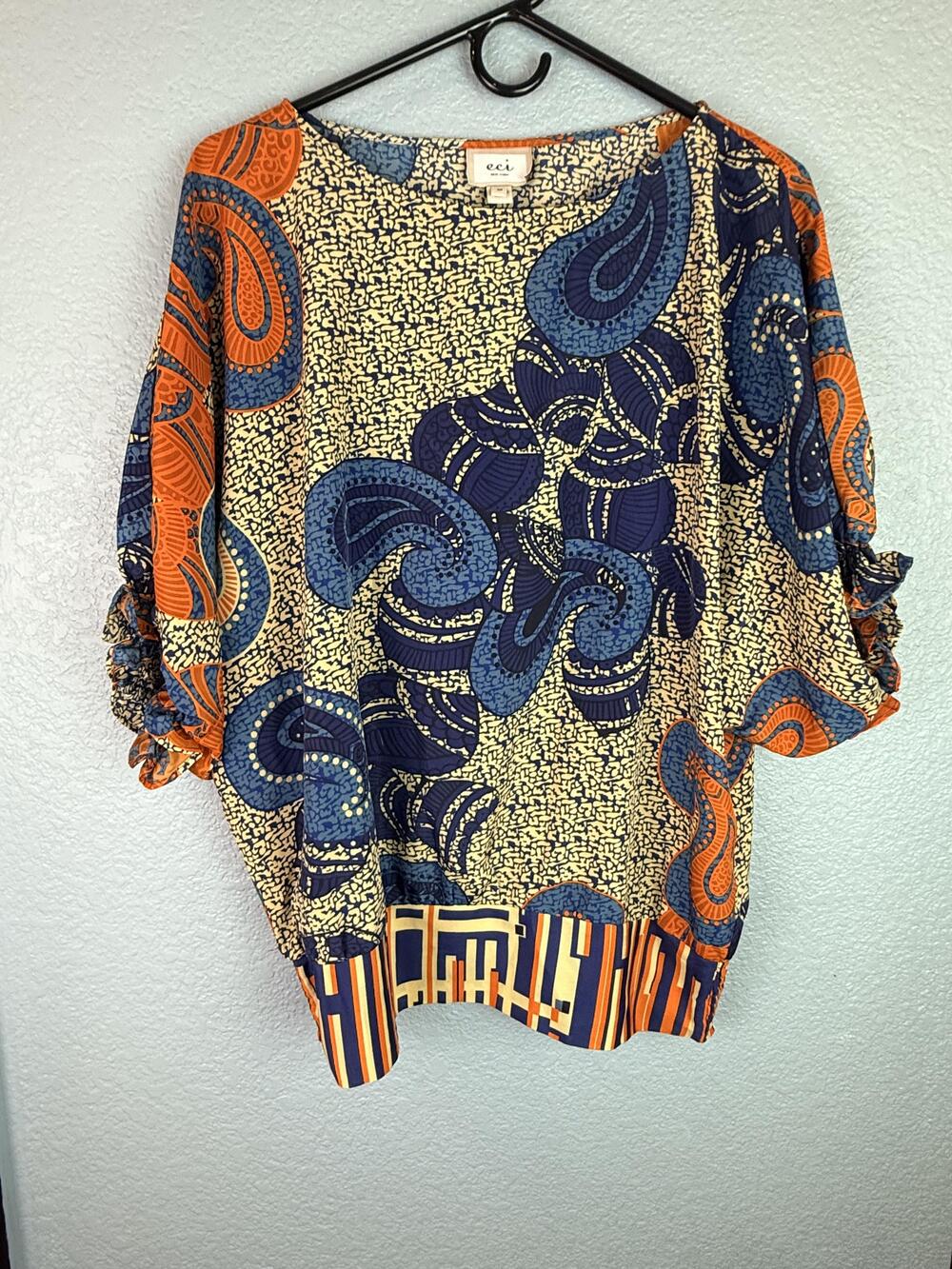 ECI New York Blouse Womens Medium Multicolor Paisley Kimono Dolman Sleeve Top